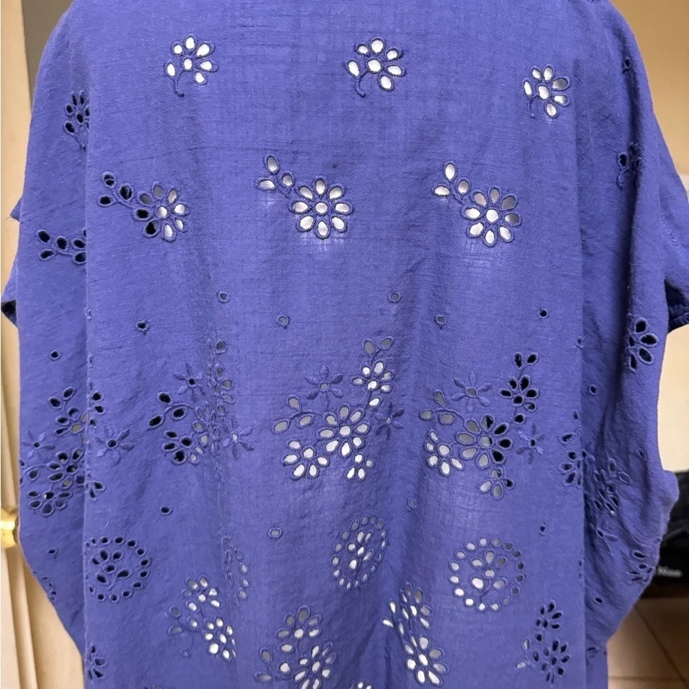 J.Crew Eyelet Embroidered Kimono Cardigan S/M – Indigo Blue Floral Cutwork